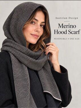 Austrian Design 100% Merino Wool Reversible Hood Scarf | NWT | One Size